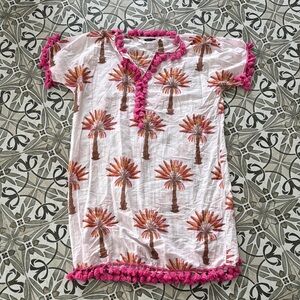 Katie Kime Palm Print Tunic with Pink Tassels